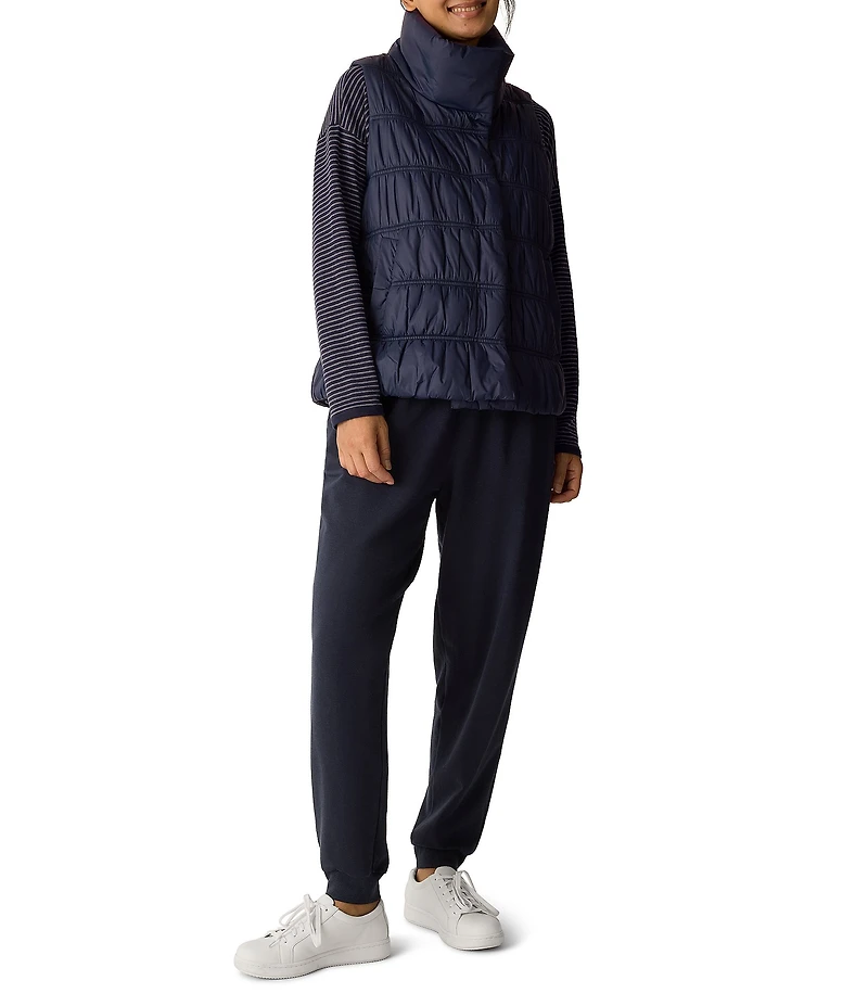 Eileen Fisher Recycled Nylon High Collar Sleeveless Puffer Vest