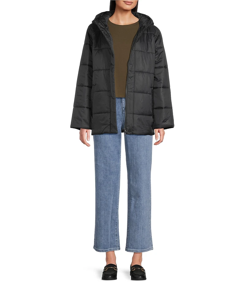 Eileen Fisher Recycled Nylon Hooded Long Sleeve Puffer Jacket