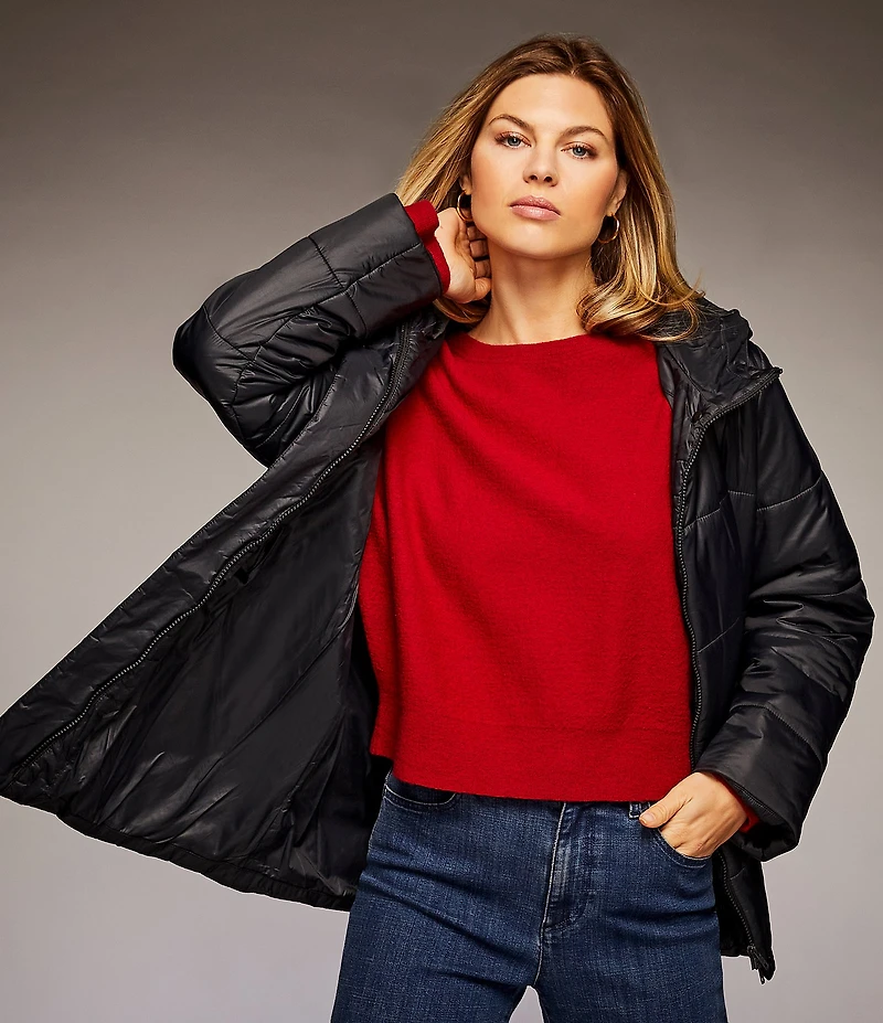 Eileen Fisher Recycled Nylon Hooded Long Sleeve Puffer Jacket