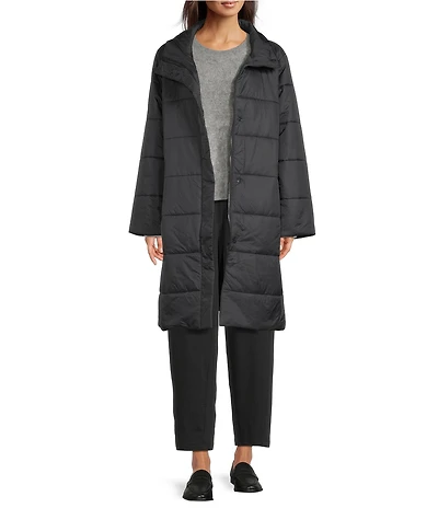 Eileen Fisher Recycled Nylon Stand Collar Long Sleeve Puffer Coat
