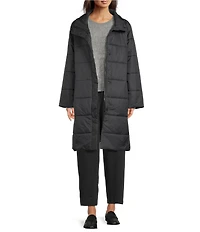 Eileen Fisher Recycled Nylon Stand Collar Long Sleeve Puffer Coat