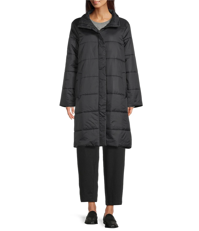 Eileen Fisher Recycled Nylon Stand Collar Long Sleeve Puffer Coat