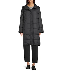 Eileen Fisher Recycled Nylon Stand Collar Long Sleeve Puffer Coat