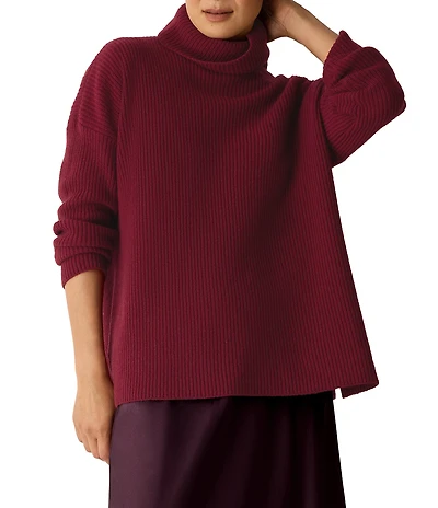 Eileen Fisher Recycled Wool Cashmere Blend Turtleneck Long Sleeve Sweater