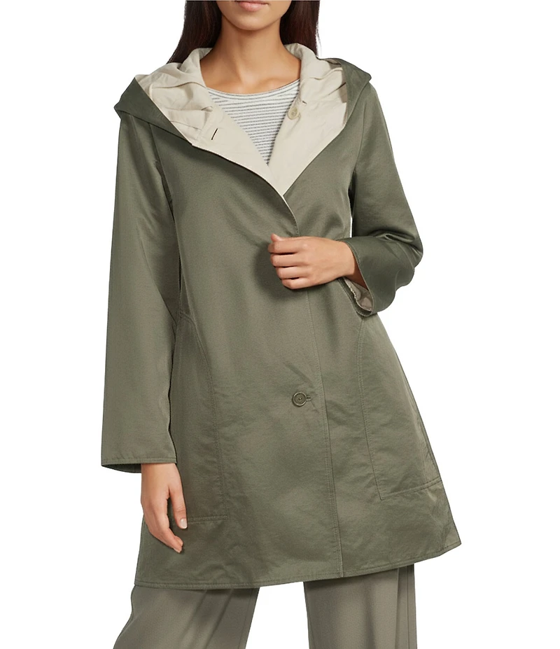 Eileen Fisher Reversible Hooded Long Sleeve Coat