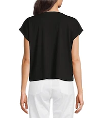 Eileen Fisher Ribbed Knit Crew Neck Cap Sleeve Cropped Top