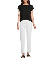 Eileen Fisher Ribbed Knit Crew Neck Cap Sleeve Cropped Top