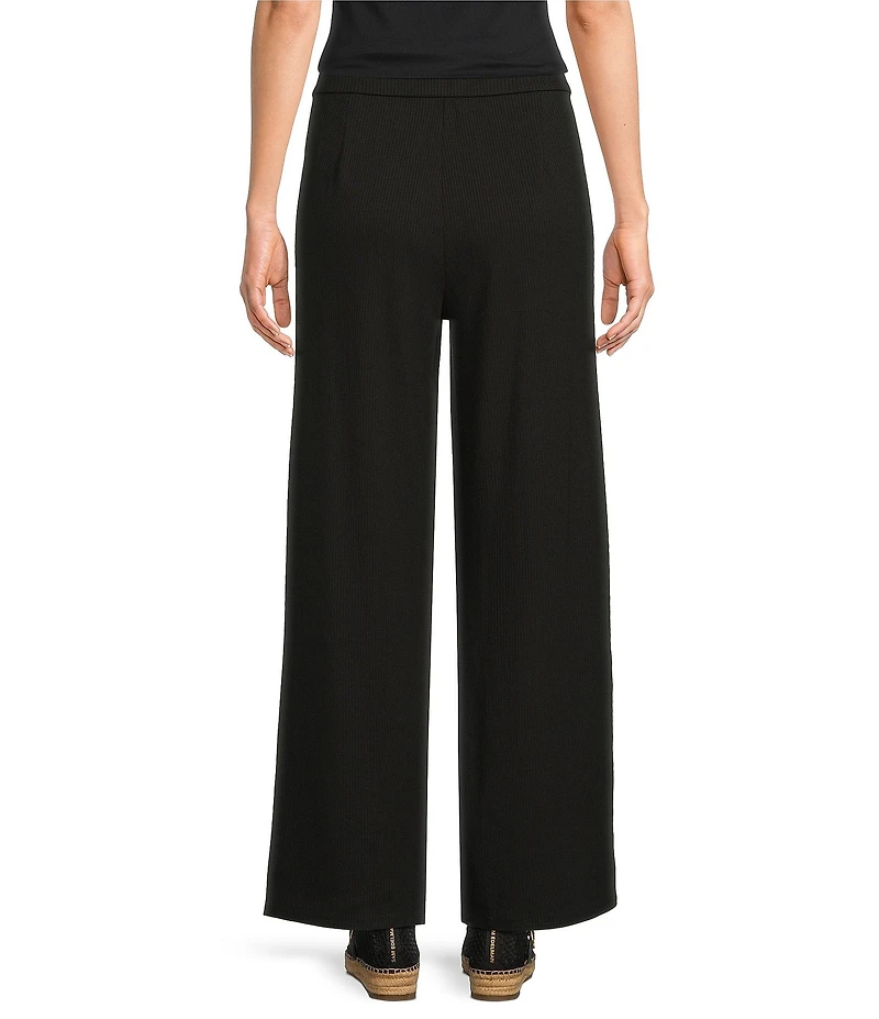 Eileen Fisher Ribbed Knit Flat Front Wide Leg Pants