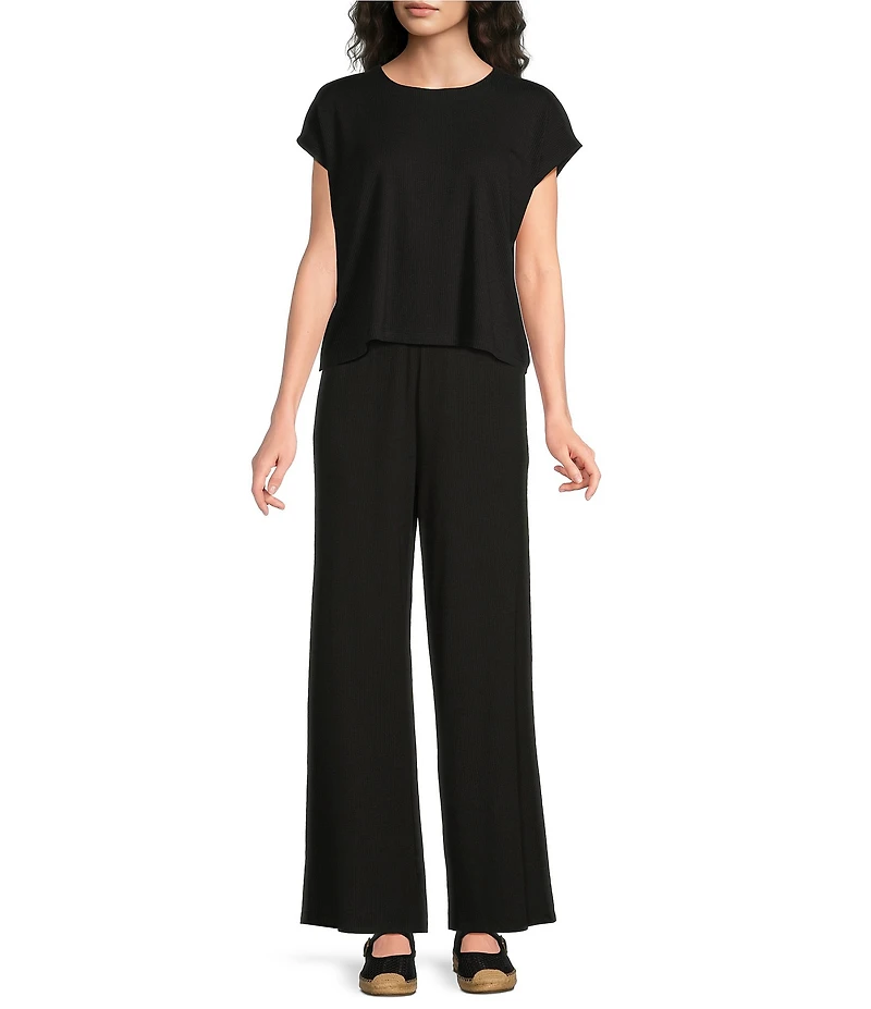 Eileen Fisher Ribbed Knit Flat Front Wide Leg Pants