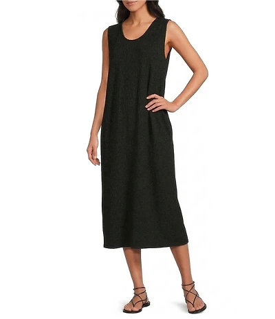 Eileen Fisher Ribbed Knit V-Neck Sleeveless Oval Dress