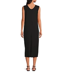 Eileen Fisher Ribbed Knit V-Neck Sleeveless Oval Dress