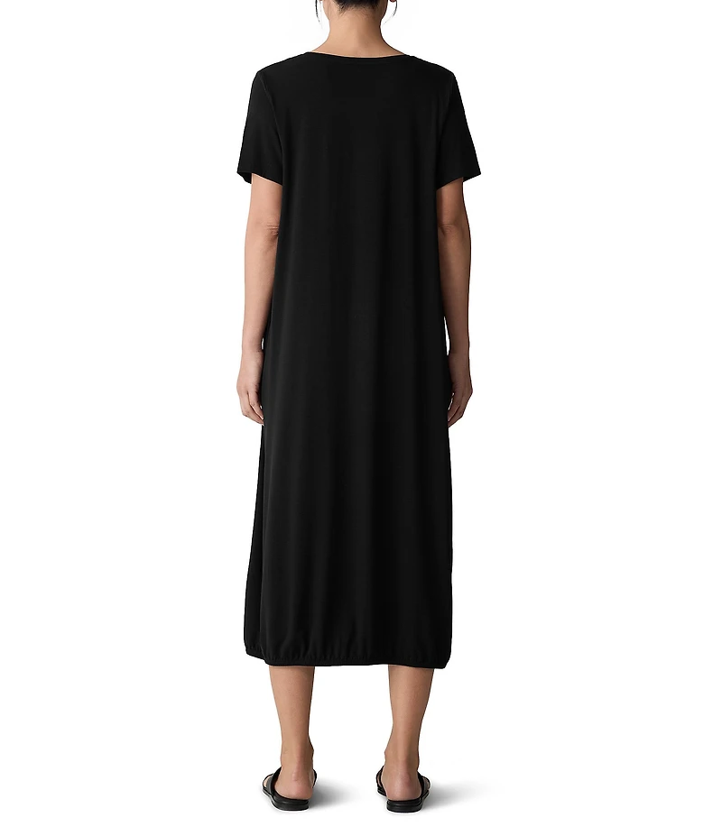 Eileen Fisher Round Neck Short Sleeve Full Length Lantern Midi Dress