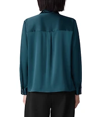 Eileen Fisher Satin Classic Collar Long Sleeve Button Front Shirt