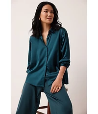 Eileen Fisher Satin Classic Collar Long Sleeve Button Front Shirt
