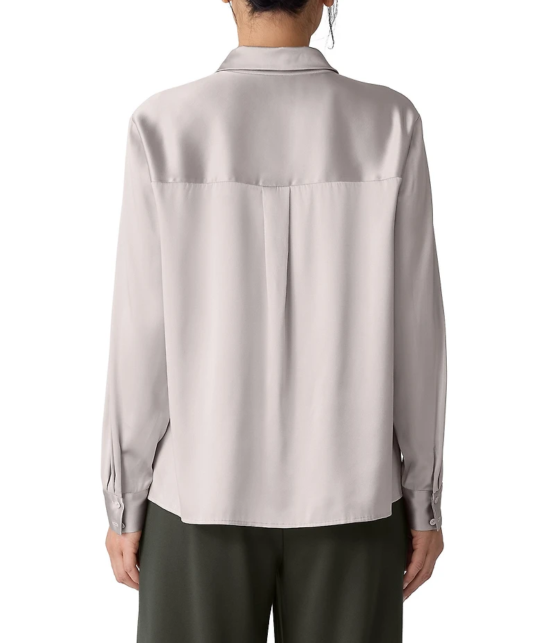 Eileen Fisher Satin Classic Collar Long Sleeve Button Front Shirt