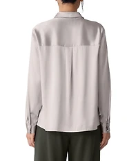 Eileen Fisher Satin Classic Collar Long Sleeve Button Front Shirt