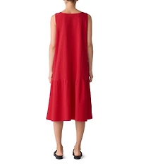 Eileen Fisher Organic Cotton Blend Seersucker Scoop Neck Sleeveless Midi Dress