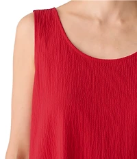 Eileen Fisher Organic Cotton Blend Seersucker Scoop Neck Sleeveless Midi Dress