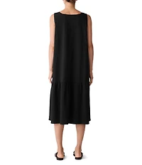 Eileen Fisher Organic Cotton Blend Seersucker Scoop Neck Sleeveless Midi Dress