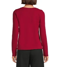 Eileen Fisher Sheer Cotton Blend Knit V-Neck Long Sleeve Tee