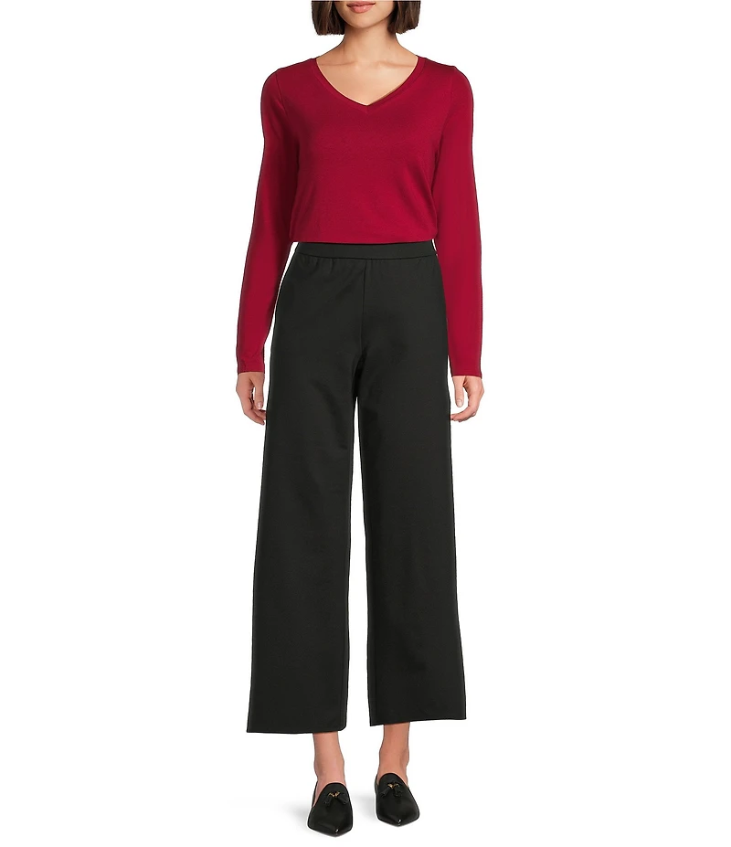 Eileen Fisher Sheer Cotton Blend Knit V-Neck Long Sleeve Tee