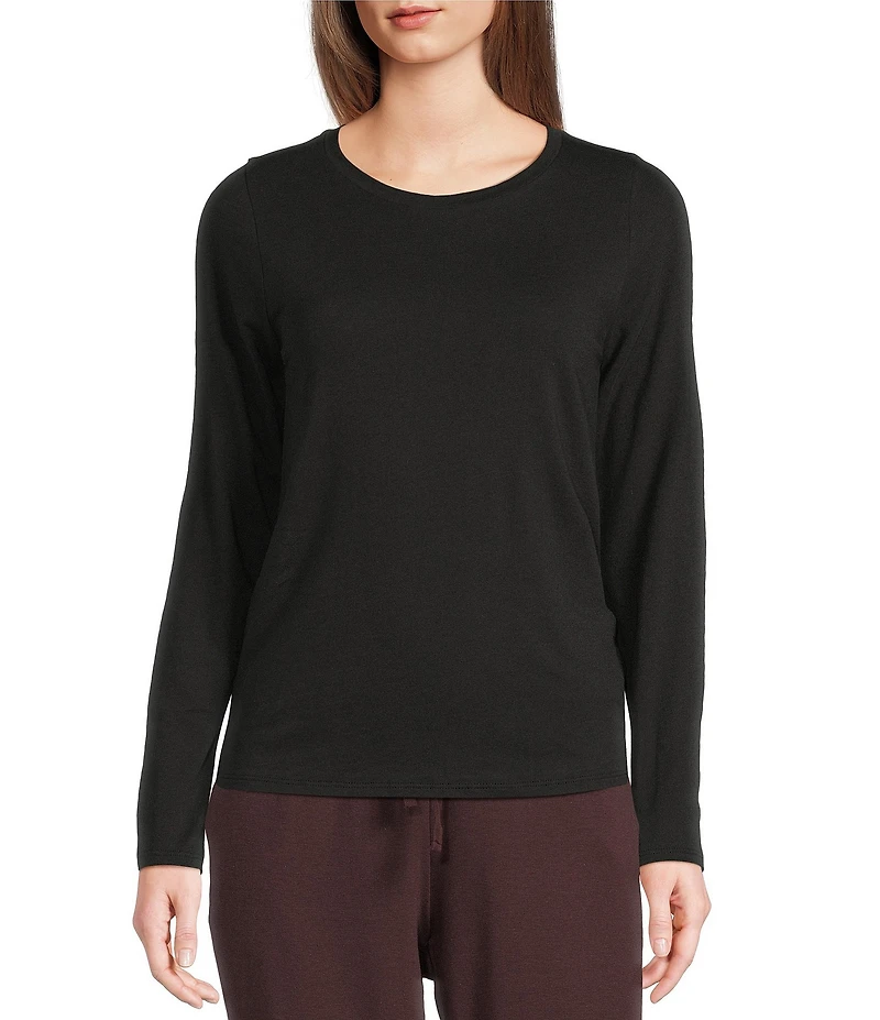 Eileen Fisher Sheer Organic Cotton Blend Knit Round Neck Long Sleeve Tee