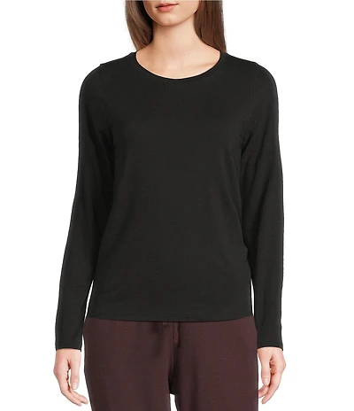 Eileen Fisher Sheer Organic Cotton Blend Knit Round Neck Long Sleeve Tee