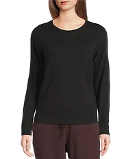Eileen Fisher Sheer Organic Cotton Blend Knit Round Neck Long Sleeve Tee