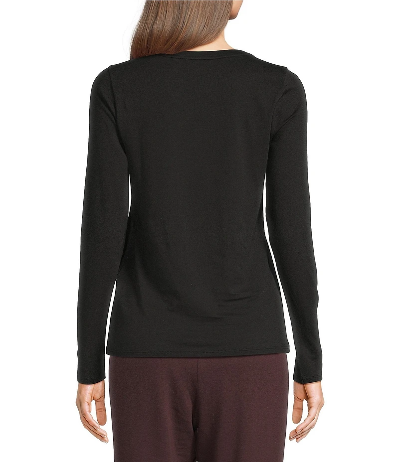 Eileen Fisher Sheer Organic Cotton Blend Knit Round Neck Long Sleeve Tee