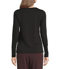 Eileen Fisher Sheer Organic Cotton Blend Knit Round Neck Long Sleeve Tee
