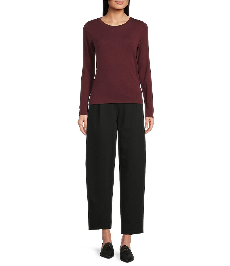 Eileen Fisher Sheer Organic Cotton Blend Knit Round Neck Long Sleeve Tee
