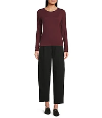 Eileen Fisher Sheer Organic Cotton Blend Knit Round Neck Long Sleeve Tee