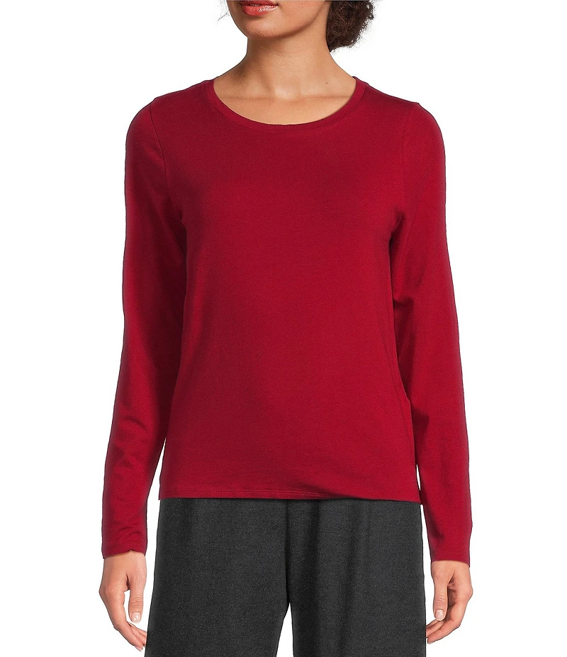 Eileen Fisher Sheer Organic Cotton Blend Knit Round Neck Long Sleeve Tee