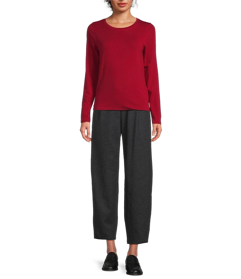 Eileen Fisher Sheer Organic Cotton Blend Knit Round Neck Long Sleeve Tee