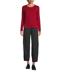 Eileen Fisher Sheer Organic Cotton Blend Knit Round Neck Long Sleeve Tee