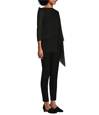 Eileen Fisher Sheer Silk Georgette Boat Neck Asymmetrical Wrap