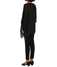 Eileen Fisher Sheer Silk Georgette Boat Neck Asymmetrical Wrap