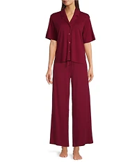 Eileen Fisher Organic Cotton Short Sleeve Interlock Knit Notch Collar Sleep Top