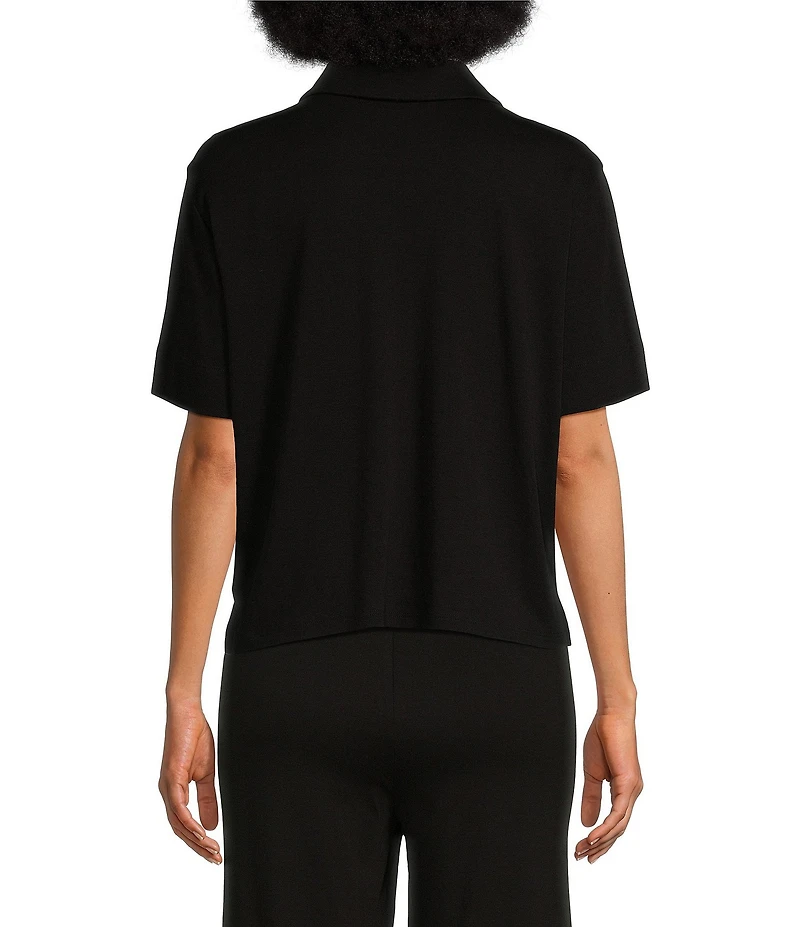 Eileen Fisher Organic Cotton Short Sleeve Interlock Knit Notch Collar Sleep Top