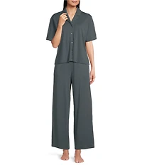 Eileen Fisher Organic Cotton Short Sleeve Interlock Knit Notch Collar Sleep Top