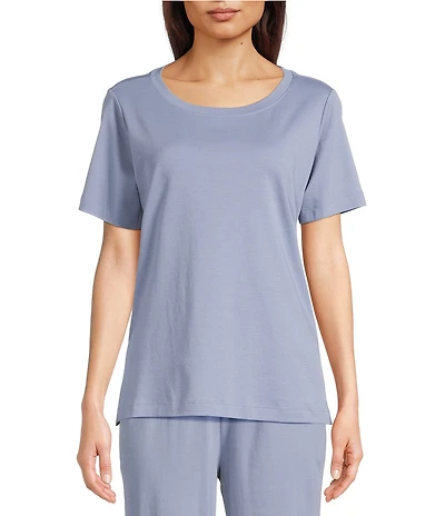 Eileen Fisher Organic Cotton Coordinating Short Sleeve Round Neck Knit Sleep Top