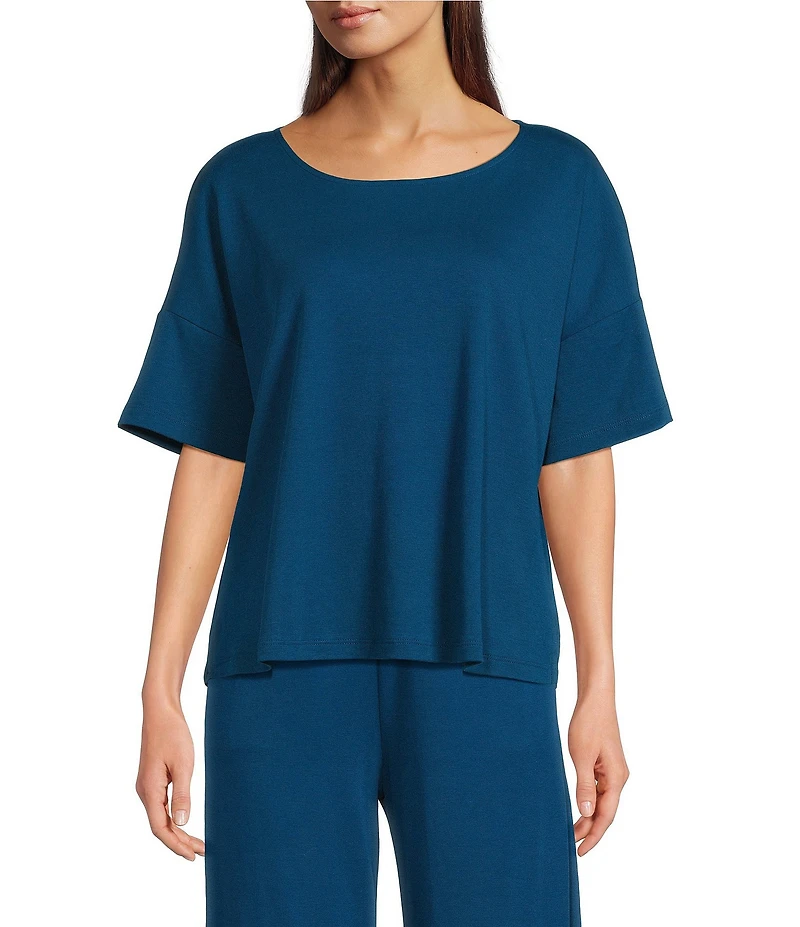 Eileen Fisher Organic Cotton Short Sleeve Round Neck Knit Sleep Top