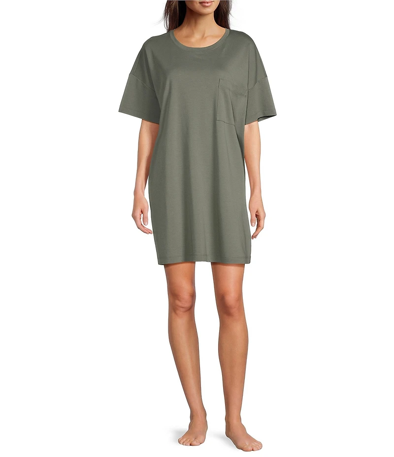 Eileen Fisher Organic Cotton Short Sleeve Round Neck Solid Interlock Knit Nightshirt
