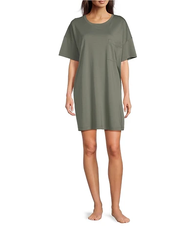 Eileen Fisher Organic Cotton Short Sleeve Round Neck Solid Interlock Knit Nightshirt