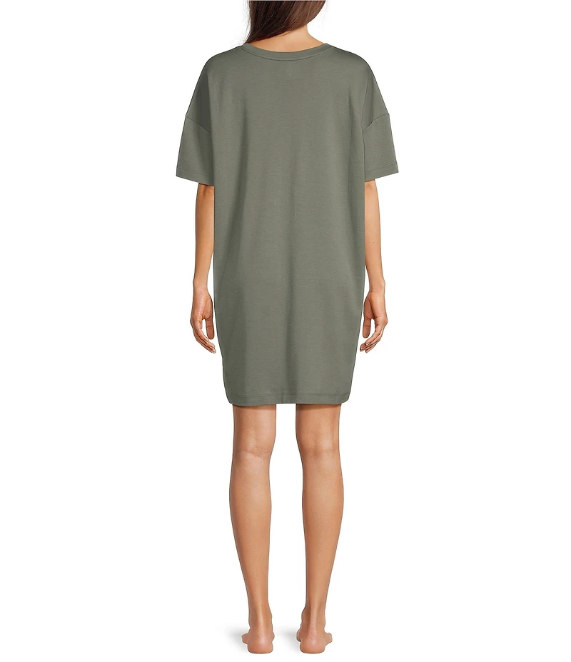 Eileen Fisher Organic Cotton Short Sleeve Round Neck Solid Interlock Knit Nightshirt