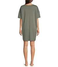 Eileen Fisher Organic Cotton Short Sleeve Round Neck Solid Interlock Knit Nightshirt