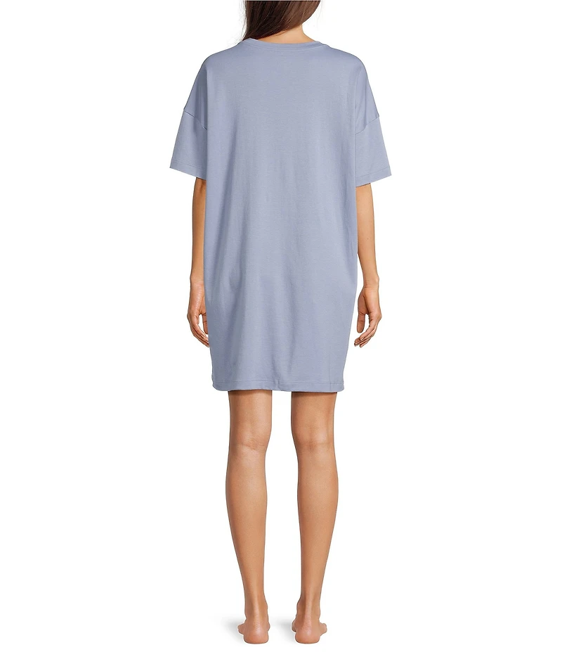 Eileen Fisher Organic Cotton Short Sleeve Round Neck Solid Interlock Knit Nightshirt