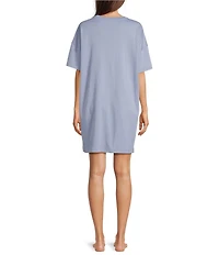 Eileen Fisher Organic Cotton Short Sleeve Round Neck Solid Interlock Knit Nightshirt