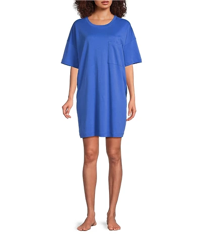 Eileen Fisher Organic Cotton Short Sleeve Round Neck Solid Interlock Knit Nightshirt