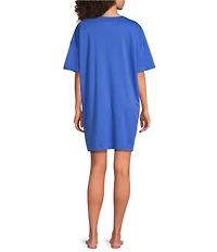 Eileen Fisher Organic Cotton Short Sleeve Round Neck Solid Interlock Knit Nightshirt